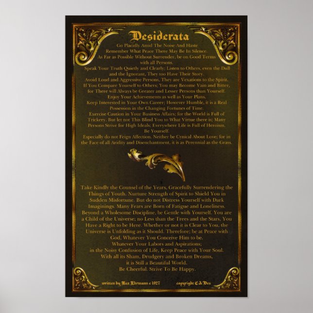 Póster DESIDERATA Poster-Max Ehrmann-11x17-Barroco dorado (Frente)