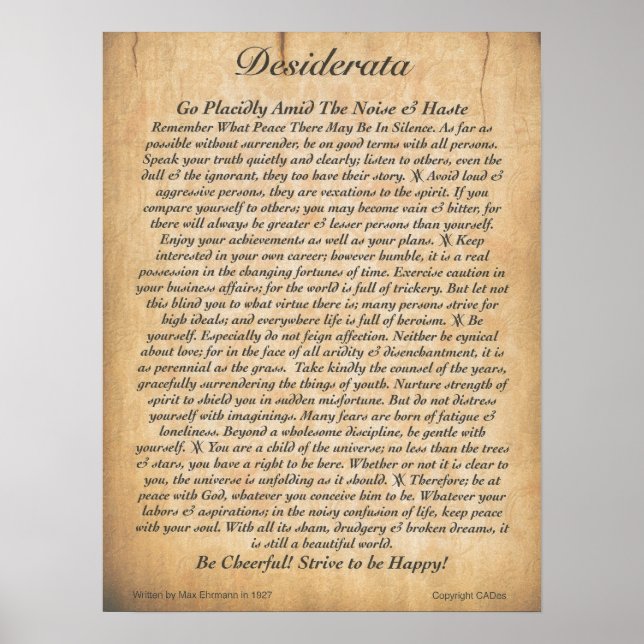 Póster DESIDERATA Poster Max Ehrmann-Embossed Wood Plank (Frente)