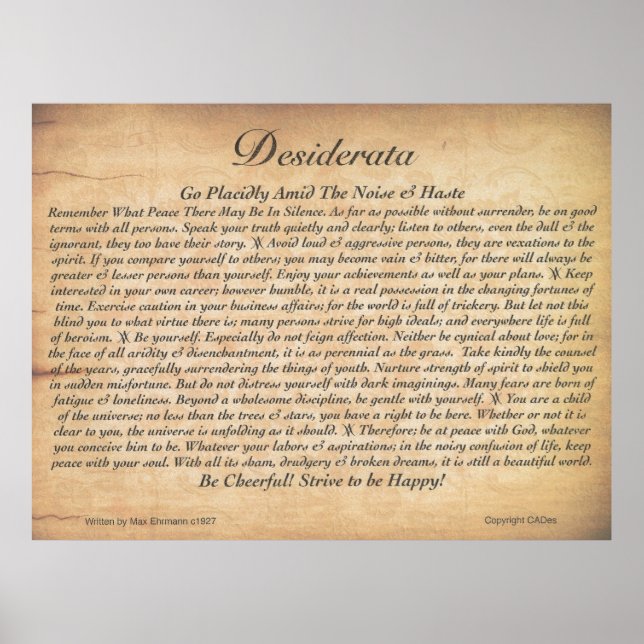 Póster DESIDERATA Poster-Max Ehrmann-Grabado en relieve P (Frente)