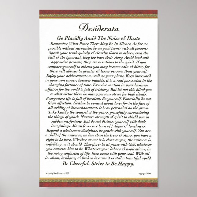 Póster DESIDERATA Poster Max Ehrmann-Trim formal (Frente)