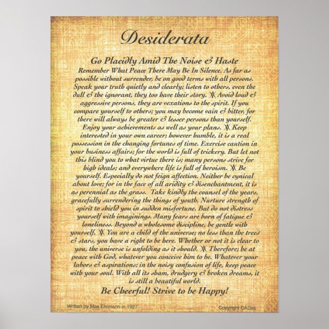 Póster DESIDERATA Poster por Max Ehrmann=16x20 Fósil (Frente)