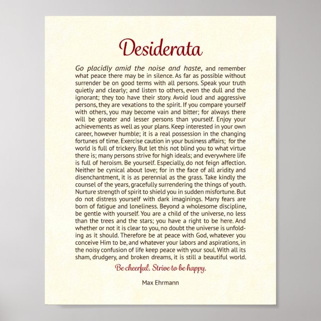 Póster Desiderata Print | Desiderata Art (Frente)