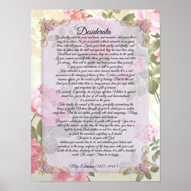 Póster Desiderata, prosa floral "cosas deseadas" por Max (Frente)