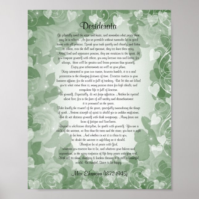 Póster Desiderata" prosa verde floral (Frente)