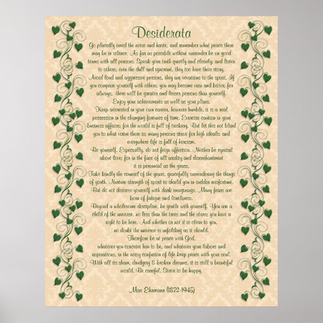 Póster Desiderata prose Ivy en pergamino de luz (Frente)