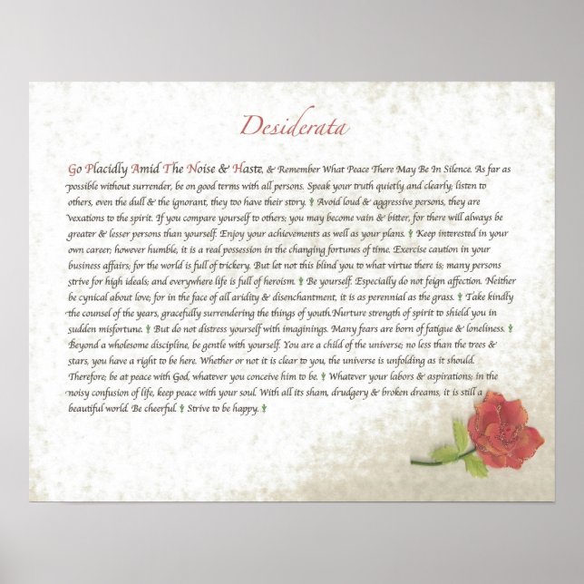 Póster DESIDERATA Red Rose (Frente)