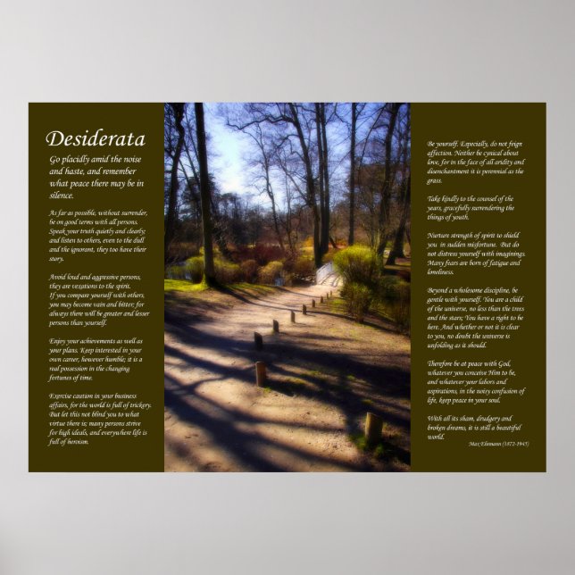 Póster Desiderata - Ruta del puente Woodland (Frente)