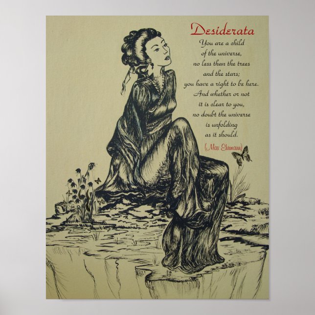 Póster Desiderata sobre el dibujo con lápiz y tinta , art (Frente)