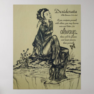 Póster Desiderata sobre el dibujo con lápiz y tinta , art