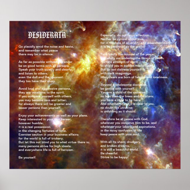 Póster Desiderata sobre la galaxia Rosette (Frente)
