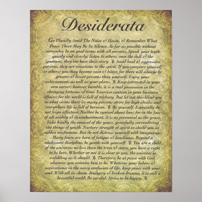 Póster DESIDERATA sobre papel antiguo (Frente)