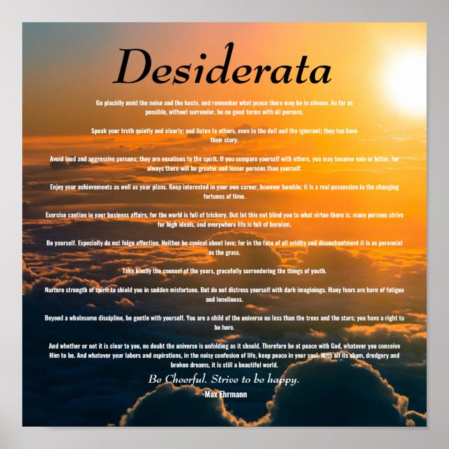 Póster Desiderata, un poema inspirador sobre la vida (Frente)