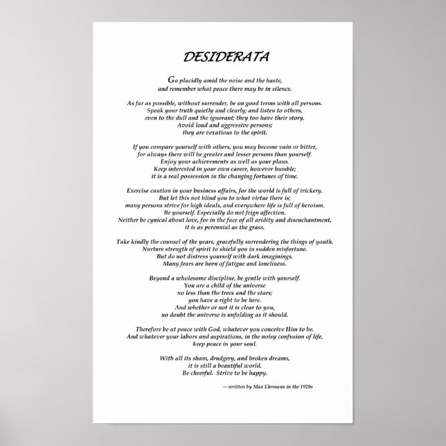 Póster Desiderata  White (Frente)