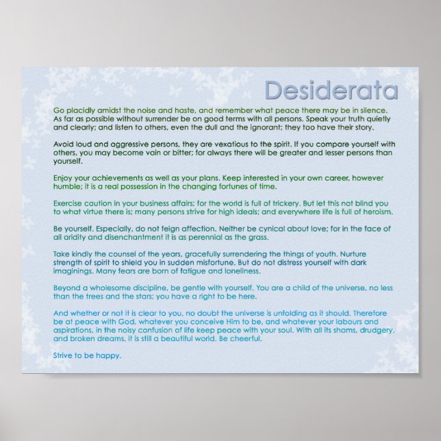 Póster Desiderata y mariposas (Frente)