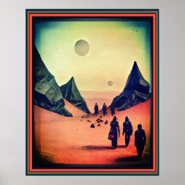 Póster Desierto alienígena oscuro rojo de fantasía