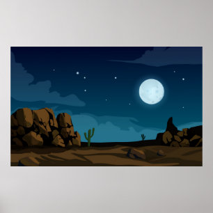 Póster Desierto con luna