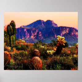 Póster Desierto de Cacti Y Morple Mountain Arizona 14x11