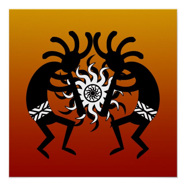 Póster Desierto de diseño suroeste Tribal Sun Kokopelli (Anverso)