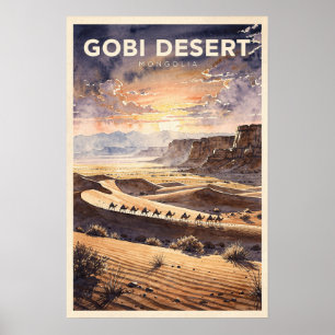 Póster Desierto de Gobi Mongolia Viaje Vintage