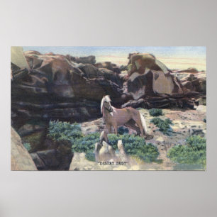 Póster Desierto Rojo, WY - Stallion Palomino salvaje capt