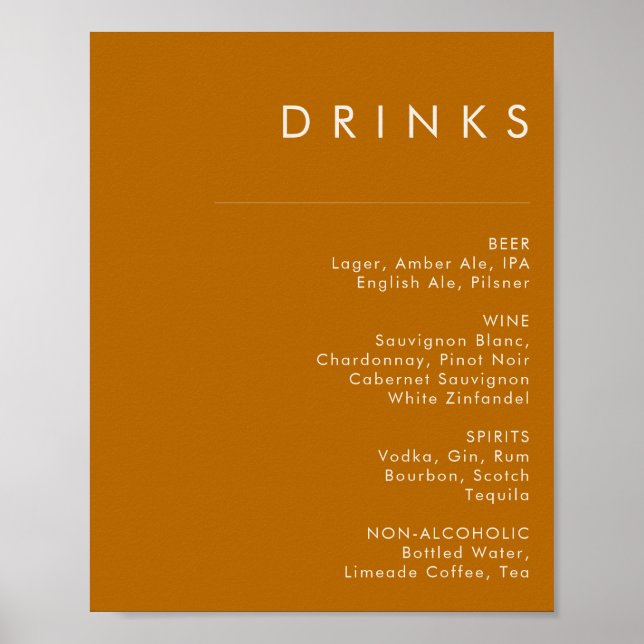 Póster Desierto simple | Rótulo del menú Bebidas Naranjas (Frente)