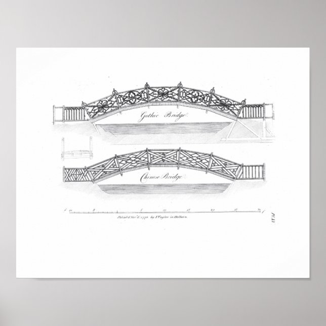 Póster Designs for garden bridges, published 1773 (engrav (Frente)