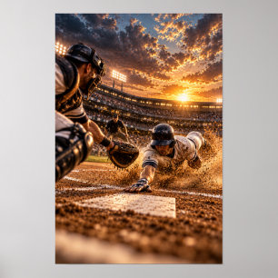 Póster Deslizamiento de Home en Béisbol – Deportes dramát