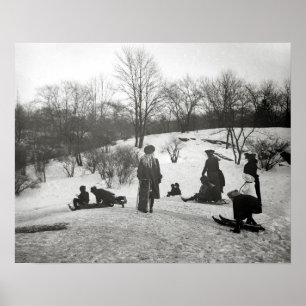 Póster Deslizándose en trineo en Central Park, 1906. Foto