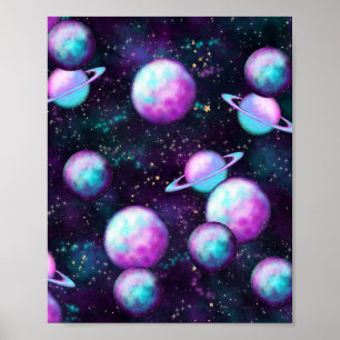 Póster Deslumbramiento del sistema solar   Planeta rosa m