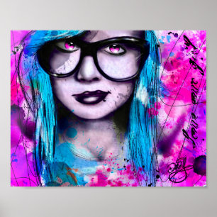 Póster Desordenado Chica emo azul con lentes