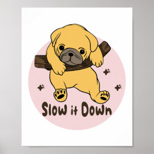 Póster Despacio Kawaii lindo cachorro colgando de una ram