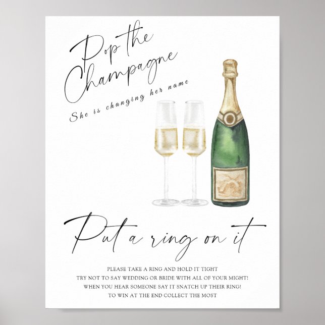 Póster Despedida de soltera con champán - juego de ponerl (Frente)