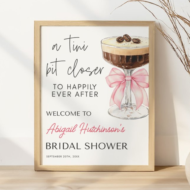 Póster Despedida de soltera con Martini de Espresso con L (Pink Bow Espresso Martini Bridal Shower - 16x20 Poster)