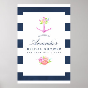 Póster Despedida de soltera floral náutica con acuarela