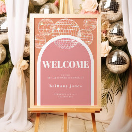 Póster Despedida de soltera retro disco rosa y naranja Gr