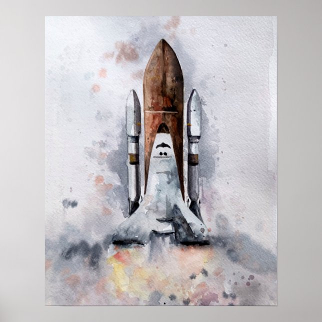 Póster Despegue De La nave espacial A La Acuarela Del Esp (Frente)