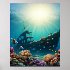 Póster Desperdicios submarinos en un arrecife