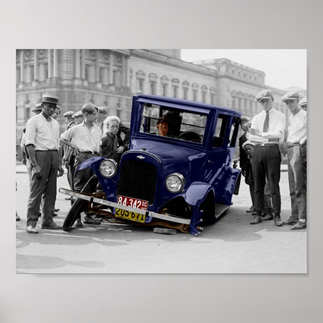 Póster Despertador automático de coches de época blanca y (Frente)