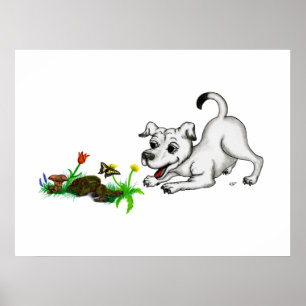 Póster Despertar de primavera, cachorro con flores y mari