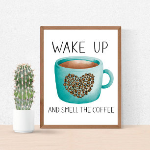 Póster Despertar Oler el Café - Acuarela Granos de Café