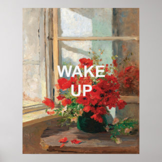 Póster Despertar texto Inspirador + pintura de flores roj