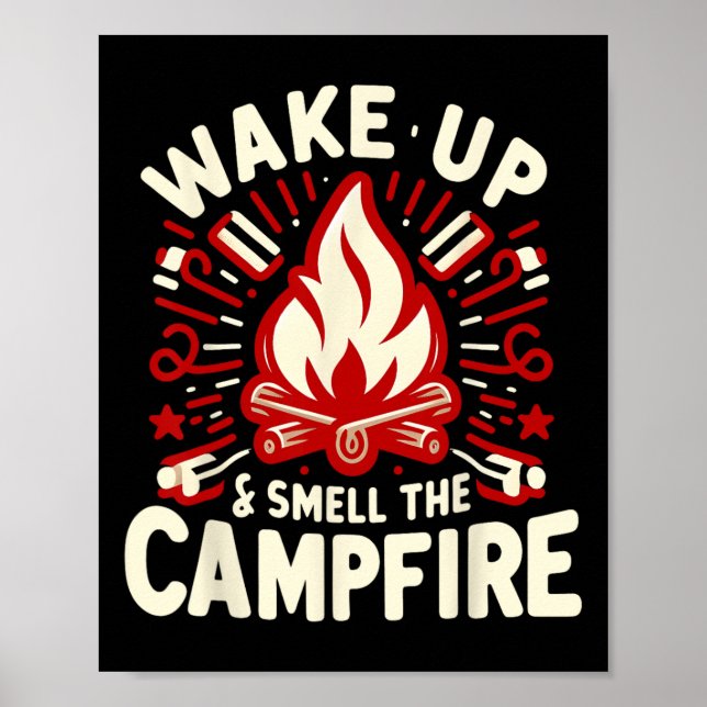Póster Despertar y oler la fogata Camping  (Frente)