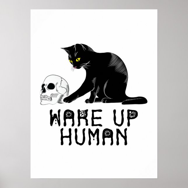 Póster Despierta Humano - Gato gracioso con cráneo (Frente)