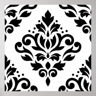 Póster Desplazamiento Damask Gran diseño (B) Negro sobre 