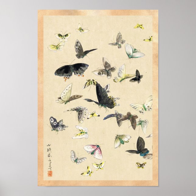Póster Desplazamiento de mariposa ukiyo-e japonés vintage (Frente)