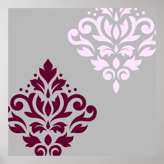 Póster Desplazar Damask Art I Plum Gris Rosa (Frente)