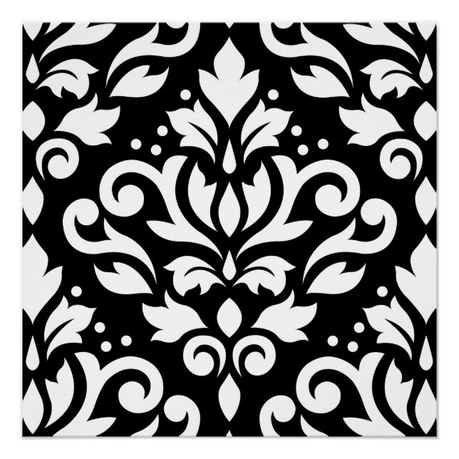 Póster Desplazar Damask Gran diseño blanco sobre negro (Anverso)