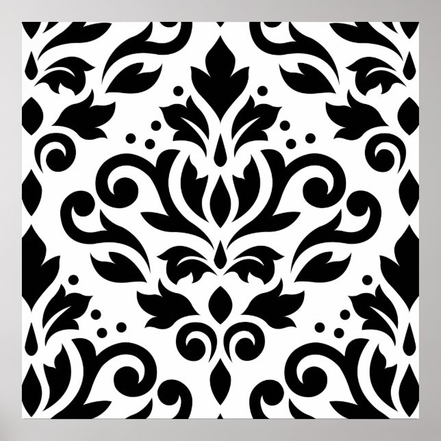 Póster Desplazar Damask Gran diseño negro sobre blanco (Frente)