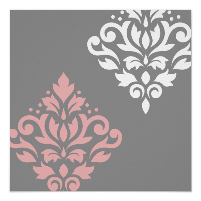 Póster Desplazar el arte Damask I gris blanco rosado (Anverso)