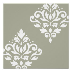 Póster Desplazar el arte de Damask I blanco en verde